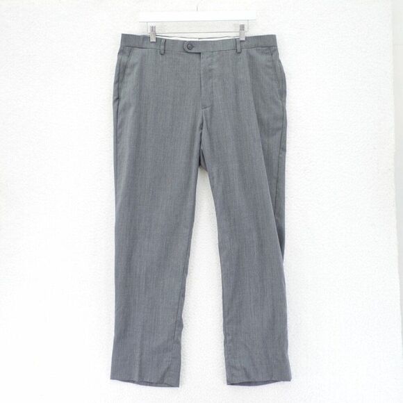 Joe Joseph Abboud Wool Dress Pants Trousers Gray Flat Front Mid Rise 36 / 30 Lin - Picture 1 of 6